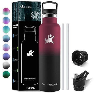KollyKolla Thermosflasche 1L Kohlensaeure Geeignet, Trinkflasche Edelstahl mit Strohhalm, Thermoskanne BPA-frei, Isolierflasche Auslaufsicher, Wasserflasche für Fitness, Schule, Outdoor, Sport, Gym KollyKolla Thermosflasche 1L Kohlensaeure Geeignet, Trinkflasche Edelstahl mit Strohhalm, Thermoskanne BPA-frei, Isolierflasche Auslaufsicher, Wasserflasche für Fitness, Schule, Outdoor, Sport, Gym