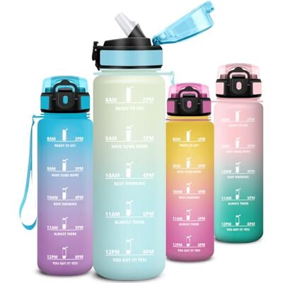 Mujigaga Wasserflasche 1l mit Strohhalm, Trinkflasche mit Zeitmarkierung und Schnürung, Trinkflasche Sport Auslaufsichere, Flasche mit Sichere Verriegelung, Water Bottle für Outdoor, Schule, Job, Büro Mujigaga Wasserflasche 1l mit Strohhalm, Trinkflasche mit Zeitmarkierung und Schnürung, Trinkflasche Sport Auslaufsichere, Flasche mit Sichere Verriegelung, Water Bottle für Outdoor, Schule, Job, Büro