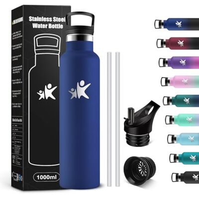 KollyKolla Trinkflasche Edelstahl 1 Liter, Edelstahl Trinkflasche mit Strohhalm, Thermoskanne Auslaufsicher, BPA-Frei, Kohlensäure Geeignet, Wasserflasche für Erwachsene, Sport, Fahrrad, Reisen KollyKolla Trinkflasche Edelstahl 1 Liter, Edelstahl Trinkflasche mit Strohhalm, Thermoskanne Auslaufsicher, BPA-Frei, Kohlensäure Geeignet, Wasserflasche für Erwachsene, Sport, Fahrrad, Reisen