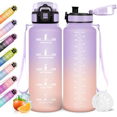 Mulbijeo Trinkflasche, 1500ml Auslaufsicher mit Zeitmarkierung, Wasserflasche, Motivierende & mit Filter, Trinkflasche Sport, Trinkflaschen Kohlensäure Geeignet, für Laufen, Radfahren, Sportflasche Mulbijeo Trinkflasche, 1500ml Auslaufsicher mit Zeitmarkierung, Wasserflasche, Motivierende & mit Filter, Trinkflasche Sport, Trinkflaschen Kohlensäure Geeignet, für Laufen, Radfahren, Sportflasche