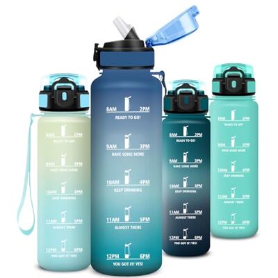 Mujigaga Trinkflasche 1l, Wasserflasche Auslaufsichere, Trinkflasche Sport mit Sichere Verriegelung, Mit Zeitmarkierung und Schnürung, Flasche mit Strohhalm, Water Bottle für Uni, Fitness, Fahrrad, Outdoor Mujigaga Trinkflasche 1l, Wasserflasche Auslaufsichere, Trinkflasche Sport mit Sichere Verriegelung, Mit Zeitmarkierung und Schnürung, Flasche mit Strohhalm, Water Bottle für Uni, Fitness, Fahrrad, Outdoor