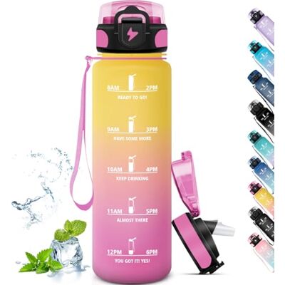Grsta Trinkflasche 1L, Trinkflasche mit Strohhalm, Wasserflasche Sport mit Handschlaufe, Wasserflasche Auslaufsicher, Kann mit Dir Tragen, Flasche Erwachsene für Fitness, Yoga, Camping, Gelb-Rosa Grsta Trinkflasche 1L, Trinkflasche mit Strohhalm, Wasserflasche Sport mit Handschlaufe, Wasserflasche Auslaufsicher, Kann mit Dir Tragen, Flasche Erwachsene für Fitness, Yoga, Camping, Gelb-Rosa