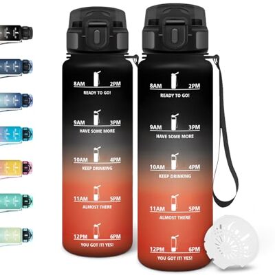 Motswedi Trinkflasche 1l, Mit Zeitstempel, Trinkflasche Kohlensäure Geeignet, Auslaufsicher, Wasserflasche 1l, Sportflasche, Flasche, für Yoga, Fitness, Fahrrad, Schwarz & Rot Motswedi Trinkflasche 1l, Mit Zeitstempel, Trinkflasche Kohlensäure Geeignet, Auslaufsicher, Wasserflasche 1l, Sportflasche, Flasche, für Yoga, Fitness, Fahrrad, Schwarz & Rot