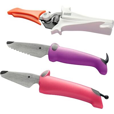 KUHN RIKON Kinderkitchen Messer Set 1x Hund mit Zähnen violett und 1x Hund ohne Zähne fuchsia und 1x Schere mir Klingenschutz weiss, Kindermesser ab 3 Jahren, 3-teilig KUHN RIKON Kinderkitchen Messer Set 1x Hund mit Zähnen violett und 1x Hund ohne Zähne fuchsia und 1x Schere mir Klingenschutz weiss, Kindermesser ab 3 Jahren, 3-teilig