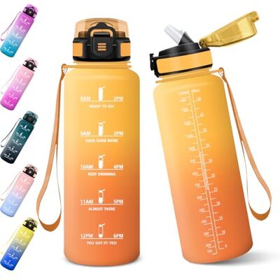 Baramumu Trinkflasche mit Strohhalm, 1000ml Auslaufsichere Flasche, Trinkflasche Sport, Kohlensäure Geeignet, Flasche, BPA-Frei, Wasserflasche für Fitness, Schule, Büro-Gelb&Orange Baramumu Trinkflasche mit Strohhalm, 1000ml Auslaufsichere Flasche, Trinkflasche Sport, Kohlensäure Geeignet, Flasche, BPA-Frei, Wasserflasche für Fitness, Schule, Büro-Gelb&Orange