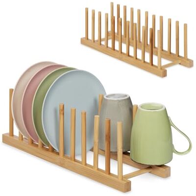 Relaxdays Tellerständer 2er Set, je für 10 Teller, Topfdeckel, Schneidebretter, Bambus Abtropfgestell Geschirr, Natur Relaxdays Tellerständer 2er Set, je für 10 Teller, Topfdeckel, Schneidebretter, Bambus Abtropfgestell Geschirr, Natur