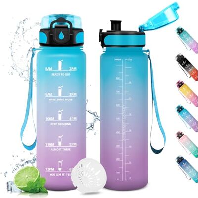 KollyKolla Trinkflasche Sport 1L, Trinkflaschen Kohlensäure Geeignet, Wasserflasche Sport Auslaufsicher mit Zeitmarkierung, Trinkflasche mit Filter, Sportflasche für Fitness, Gym, Schule, Outdoor, Yoga KollyKolla Trinkflasche Sport 1L, Trinkflaschen Kohlensäure Geeignet, Wasserflasche Sport Auslaufsicher mit Zeitmarkierung, Trinkflasche mit Filter, Sportflasche für Fitness, Gym, Schule, Outdoor, Yoga