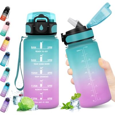 JAPORIA Trinkflasche Sport 500ml mit Strohhalm, Wasserflasche Auslaufsicher, Trinkflasche Kohlensäure Geeignet, mit Zeitmarkierungen, flasche für Erwachsener JAPORIA Trinkflasche Sport 500ml mit Strohhalm, Wasserflasche Auslaufsicher, Trinkflasche Kohlensäure Geeignet, mit Zeitmarkierungen, flasche für Erwachsener