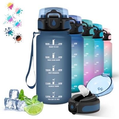 Grsta Trinkflasche Kinder, Trinkflasche 500ml, Flasche mit Strohhalm, Kann mit Dir Tragen, Wasserflasche Auslaufsicher, mit Motivierendem Slogan, Wasserflasche für Schule, Reisen, Running, Navyblau Grsta Trinkflasche Kinder, Trinkflasche 500ml, Flasche mit Strohhalm, Kann mit Dir Tragen, Wasserflasche Auslaufsicher, mit Motivierendem Slogan, Wasserflasche für Schule, Reisen, Running, Navyblau