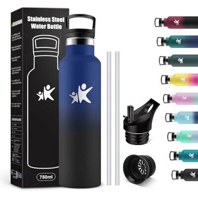 KollyKolla Trinkflasche Edelstahl 750ml Auslaufsicher Wasserflasche mit Strohhalm, BPA-Frei, Doppelwandige Vakuumisolierte, Doppelwandige Vakuumisolierte, Wasserflasche für Reisen, Camping, Wandern KollyKolla Trinkflasche Edelstahl 750ml Auslaufsicher Wasserflasche mit Strohhalm, BPA-Frei, Doppelwandige Vakuumisolierte, Doppelwandige Vakuumisolierte, Wasserflasche für Reisen, Camping, Wandern