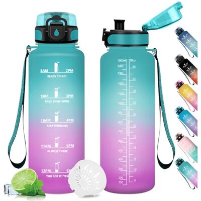 KollyKolla Trinkflasche 1.5L, Sport Wasserflasche mit Filter, Motivierende Wasserflasche mit Zeitmarkierung, Trinkflasche Auslaufsicher, Wasserflasche für Fitness, Camping, Fahhrad, Outdoor, Erwachsene KollyKolla Trinkflasche 1.5L, Sport Wasserflasche mit Filter, Motivierende Wasserflasche mit Zeitmarkierung, Trinkflasche Auslaufsicher, Wasserflasche für Fitness, Camping, Fahhrad, Outdoor, Erwachsene