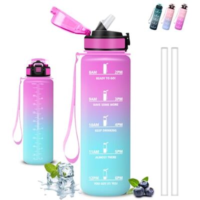Grsta Trinkflasche, Trinkflasche 1l, Wasserflasche mit Strohhalm, Auslaufsicher, Wasserflasche Sport, Mit Sicherheitsverschluss, Flasche mit Zeitmarkierung, Flasche für Wandern, Sport, Camping, Reisen Grsta Trinkflasche, Trinkflasche 1l, Wasserflasche mit Strohhalm, Auslaufsicher, Wasserflasche Sport, Mit Sicherheitsverschluss, Flasche mit Zeitmarkierung, Flasche für Wandern, Sport, Camping, Reisen