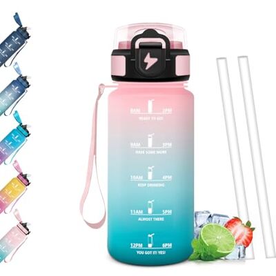 Mulbijeo Trinkflasche, Zeitanreiz, Trinkflasche Kinder 500ML BPA-Frei, Wasserflasche Kohlensäure Geeignet, Wasserflasche mit Strohhalm, Auslaufsicher, Flasche für Joggen, Schule, Büro, Reiten Mulbijeo Trinkflasche, Zeitanreiz, Trinkflasche Kinder 500ML BPA-Frei, Wasserflasche Kohlensäure Geeignet, Wasserflasche mit Strohhalm, Auslaufsicher, Flasche für Joggen, Schule, Büro, Reiten
