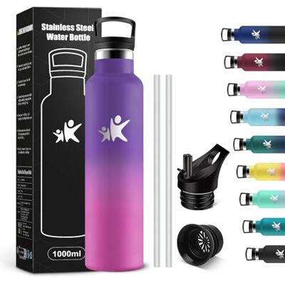 KollyKolla Trinkflasche Edelstahl 1L, Thermoskanne BPA-Frei, Auslaufsichere Isolierflasche Doppelwandig, Kohlensaeure Geeignet, Wasserflasche mit Strohhalm, für Fitness, Schule, Outdoor, Sport KollyKolla Trinkflasche Edelstahl 1L, Thermoskanne BPA-Frei, Auslaufsichere Isolierflasche Doppelwandig, Kohlensaeure Geeignet, Wasserflasche mit Strohhalm, für Fitness, Schule, Outdoor, Sport
