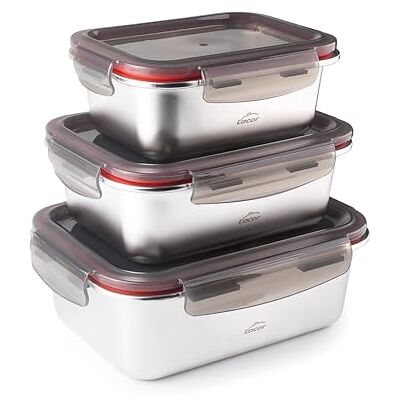 LACOR 64617 Set mit 3 Behältern für Lebensmittel, Ecoinox, Edelstahl 18/10, 800/1200/1800 ml, geeignet für Mikrowelle, Backofen, Gefrierschrank und Spülmaschine, luftdicht, BPA-frei LACOR 64617 Set mit 3 Behältern für Lebensmittel, Ecoinox, Edelstahl 18/10, 800/1200/1800 ml, geeignet für Mikrowelle, Backofen, Gefrierschrank und Spülmaschine, luftdicht, BPA-frei