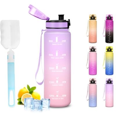 Mujigaga Trinkflasche Kinder, Wasserflasche 0 5 liter, Trinkflasche mit Wasserbecherbürste, Wasserflasche Auslaufsicher, mit Zeitmarkierung, Flasche für Schule, Büro, Fitness, Outdoor Mujigaga Trinkflasche Kinder, Wasserflasche 0 5 liter, Trinkflasche mit Wasserbecherbürste, Wasserflasche Auslaufsicher, mit Zeitmarkierung, Flasche für Schule, Büro, Fitness, Outdoor