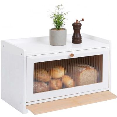 Relaxdays Brotkasten, Bambus, Schneidebrett, Ablage, Luftlöcher, Sichtfenster, HxBxT: 26 x 40 x 25 cm, Brotbox, weiß Relaxdays Brotkasten, Bambus, Schneidebrett, Ablage, Luftlöcher, Sichtfenster, HxBxT: 26 x 40 x 25 cm, Brotbox, weiß