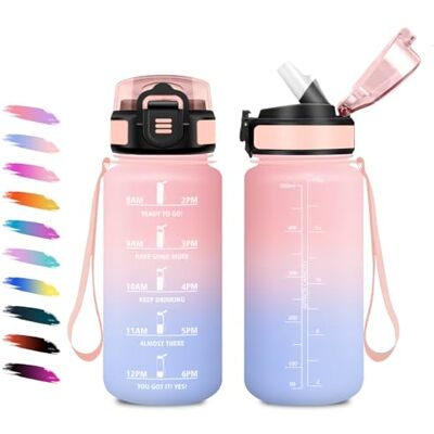 KollyKolla Trinkflasche 500ml, Wasserflasche mit Strohhalm, Motivierende Wasserflasche mit Zeitmarkierungen, Auslaufsichere, Trinkflasche Kohlensäure Geeignet, Sportflasche für Schule, Büro, Picknick, Gym KollyKolla Trinkflasche 500ml, Wasserflasche mit Strohhalm, Motivierende Wasserflasche mit Zeitmarkierungen, Auslaufsichere, Trinkflasche Kohlensäure Geeignet, Sportflasche für Schule, Büro, Picknick, Gym