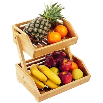 Relaxdays Obst Etagere Bambus, HxBxT: 29 x 30 x 25 cm, Korbetagere für Obst, Gemüse & Gebäck, Obstschale Küche, natur Relaxdays Obst Etagere Bambus, HxBxT: 29 x 30 x 25 cm, Korbetagere für Obst, Gemüse & Gebäck, Obstschale Küche, natur