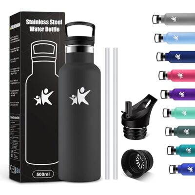 KollyKolla Thermosflasche 500ml, Trinkflasche Kohlensäure Geeignet, Auslaufsicher Wasserflasche mit Strohhalm, BPA-Frei, Isolierflasche Doppelwandig, Wasserflasche für Schule, Camping, Reisen KollyKolla Thermosflasche 500ml, Trinkflasche Kohlensäure Geeignet, Auslaufsicher Wasserflasche mit Strohhalm, BPA-Frei, Isolierflasche Doppelwandig, Wasserflasche für Schule, Camping, Reisen