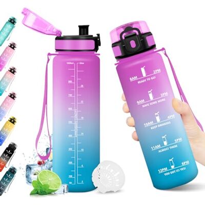 KollyKolla Trinkflasche 1L, Wasserflasche mit Zeitmarkierung, Trinkflasche mit Filter, Auslaufsicher, BPA-frei, Sportflasche für Fitness, Fahrrad, Büro, Schule, Outdoor, Yoga, Erwachsene, Sprudel geeignet KollyKolla Trinkflasche 1L, Wasserflasche mit Zeitmarkierung, Trinkflasche mit Filter, Auslaufsicher, BPA-frei, Sportflasche für Fitness, Fahrrad, Büro, Schule, Outdoor, Yoga, Erwachsene, Sprudel geeignet