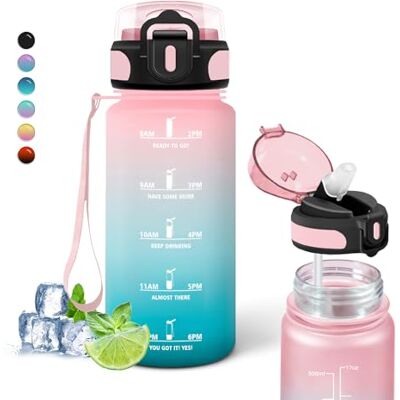 Grsta Trinkflasche Kinder, 500ml Trinkflasche, Wasserflasche mit Strohhalm, Leicht zu Reinigen, Flasche mit zeitmarkierung, Auslaufsicher, Wasserflasche für Schule, Reisen, Camping, Running, Mädchen Grsta Trinkflasche Kinder, 500ml Trinkflasche, Wasserflasche mit Strohhalm, Leicht zu Reinigen, Flasche mit zeitmarkierung, Auslaufsicher, Wasserflasche für Schule, Reisen, Camping, Running, Mädchen