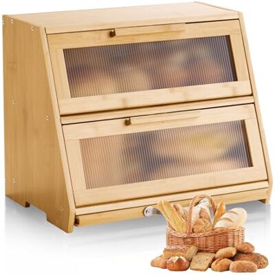 VEVOR Doppellagiger Brotkasten für Küchentheke Brotbehälter Brotbox Brot-Organizer aus Holz für selbstgebackenes Brot, Aufbewahrungsbehälter mit gewellter Acryl-Türplatte, Brotaufbewahrung Natur VEVOR Doppellagiger Brotkasten für Küchentheke Brotbehälter Brotbox Brot-Organizer aus Holz für selbstgebackenes Brot, Aufbewahrungsbehälter mit gewellter Acryl-Türplatte, Brotaufbewahrung Natur
