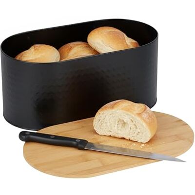 Relaxdays Brotkasten, Bambus & Stahl, Deckel als Schneidebrett, HBT: 15,5 x 34 x 18,5 cm, Brotaufbewahrungsbox, schwarz Relaxdays Brotkasten, Bambus & Stahl, Deckel als Schneidebrett, HBT: 15,5 x 34 x 18,5 cm, Brotaufbewahrungsbox, schwarz
