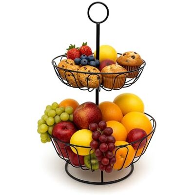 Relaxdays Obstkorb Etagere 2-stöckig, Obstschale für die Küche, moderner Metallkorb für Obst und Gemüse, Metall, schwarz Relaxdays Obstkorb Etagere 2-stöckig, Obstschale für die Küche, moderner Metallkorb für Obst und Gemüse, Metall, schwarz