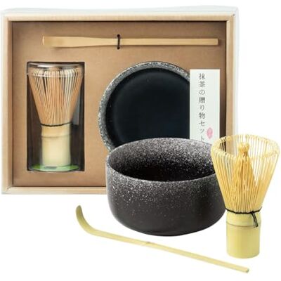 JADE TEMPLE Matcha Tee Set, 3-teilig, grau, mit Matcha Besen aus Bambus, Bambuslöffel und Porzellanschale, asiatisches Set für Matche Tee Liebhaber, 1 Set JADE TEMPLE Matcha Tee Set, 3-teilig, grau, mit Matcha Besen aus Bambus, Bambuslöffel und Porzellanschale, asiatisches Set für Matche Tee Liebhaber, 1 Set