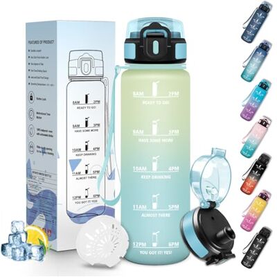Mulbijeo Trinkflasche Sport, Auslaufsicher 500 ML, Wasserflasche, Zeitmarkierung und Motivierende, Trinkflasche Kohlensäure Geeignet Mintgrün & Hellblau Mulbijeo Trinkflasche Sport, Auslaufsicher 500 ML, Wasserflasche, Zeitmarkierung und Motivierende, Trinkflasche Kohlensäure Geeignet Mintgrün & Hellblau