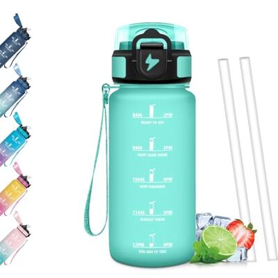 Mulbijeo Trinkflasche, Zeitanreiz, Trinkflasche Kinder 500ML BPA-Frei, Wasserflasche Kohlensäure Geeignet, Wasserflasche mit Strohhalm, Auslaufsicher, Flasche für Joggen, Schule, Büro, Reiten Mulbijeo Trinkflasche, Zeitanreiz, Trinkflasche Kinder 500ML BPA-Frei, Wasserflasche Kohlensäure Geeignet, Wasserflasche mit Strohhalm, Auslaufsicher, Flasche für Joggen, Schule, Büro, Reiten