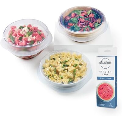 Stasher Stretch-Deckel Premium Silikon wiederverwendbar, 3er-Pack (Groß, 9"), Klar, Dauerhaft, Luftdicht, Backofen, spülmaschinen & gefriersicher, Umweltfreundlich, Leckagefrei, Mehrzweck-Abdeckung Stasher Stretch-Deckel Premium Silikon wiederverwendbar, 3er-Pack (Groß, 9"), Klar, Dauerhaft, Luftdicht, Backofen, spülmaschinen & gefriersicher, Umweltfreundlich, Leckagefrei, Mehrzweck-Abdeckung