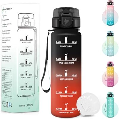 Baramumu Trinkflasche, 500ML BPA-Frei, Wasserflasche, Mit Zeitstempel, Trinkflasche Kinder, Auslaufsicheres Schlossdesign, Flasche Kinder Auslaufsicherfür Schule, Yoga, Camping Schwarz&Rot Baramumu Trinkflasche, 500ML BPA-Frei, Wasserflasche, Mit Zeitstempel, Trinkflasche Kinder, Auslaufsicheres Schlossdesign, Flasche Kinder Auslaufsicherfür Schule, Yoga, Camping Schwarz&Rot