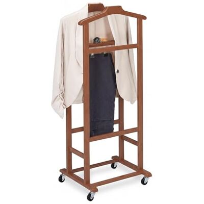 Relaxdays Herrendiener auf Rollen, Stummer Diener, Premium-Bambus, Kleiderablage Schlafzimmer, HBT: 107x47x37 cm, braun Relaxdays Herrendiener auf Rollen, Stummer Diener, Premium-Bambus, Kleiderablage Schlafzimmer, HBT: 107x47x37 cm, braun