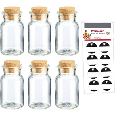 Westmark Gewürzgläser Set mit Korken, 6 Stk. – Für Gewürze, Kräuter und Tees – Inklusive 8 Dekoetiketten – Transparent, 150 ml Westmark Gewürzgläser Set mit Korken, 6 Stk. – Für Gewürze, Kräuter und Tees – Inklusive 8 Dekoetiketten – Transparent, 150 ml