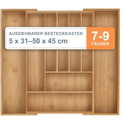 Relaxdays Besteckkasten, 7–9 Fächer, ausziehbarer Besteck Schubladeneinsatz, HxBxT: 5 x 31-50 x 45 cm, Bambus, Natur Relaxdays Besteckkasten, 7–9 Fächer, ausziehbarer Besteck Schubladeneinsatz, HxBxT: 5 x 31-50 x 45 cm, Bambus, Natur