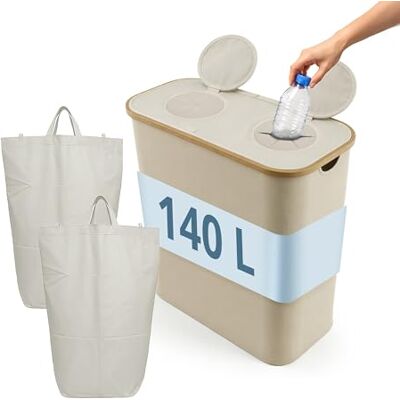 Relaxdays Pfandflaschen Sammelbehälter, 140 L, bis 60 Flaschen, 2 Innenbeutel, Flaschensammler für Glas & Plastik, beige Relaxdays Pfandflaschen Sammelbehälter, 140 L, bis 60 Flaschen, 2 Innenbeutel, Flaschensammler für Glas & Plastik, beige