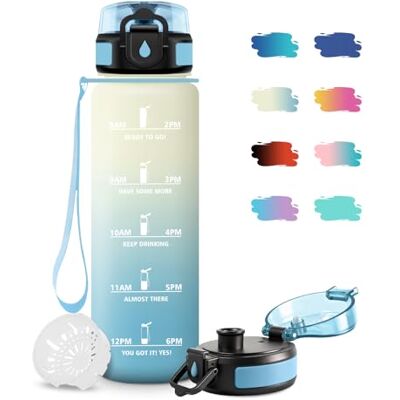 JAPORIA Trinkflasche Auslaufsicher 1L, Sportflasche Kohlensäure Geeignet, Auslaufsicher, Sport Wasserflasche mit Zeitmarkierung, Trinkflasche mit Filter für Fitness, Camping, Fahhrad, Outdoor JAPORIA Trinkflasche Auslaufsicher 1L, Sportflasche Kohlensäure Geeignet, Auslaufsicher, Sport Wasserflasche mit Zeitmarkierung, Trinkflasche mit Filter für Fitness, Camping, Fahhrad, Outdoor