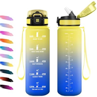 KollyKolla Trinkflasche 1L, Motivierende Trinkflasche mit Zeitmarkierung, Auslaufsicher, Sport Wasserflasche mit Strohhalm, Kohlensäure Geeignet, Wasserflasche für Radfahren, Camping, Bergsteigen, Wandern KollyKolla Trinkflasche 1L, Motivierende Trinkflasche mit Zeitmarkierung, Auslaufsicher, Sport Wasserflasche mit Strohhalm, Kohlensäure Geeignet, Wasserflasche für Radfahren, Camping, Bergsteigen, Wandern