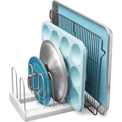 YouCopia Storemore Verstellbarer Pfannen- und Deckelständer, Standard, Weiß, Adjustable YouCopia Storemore Verstellbarer Pfannen- und Deckelständer, Standard, Weiß, Adjustable