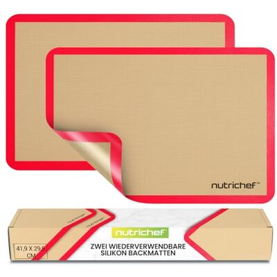 Nutrichef Dauerbackfolie 2er Set – Silikon Backmatte 42x62 cm, Antihaft, PFAS-frei & BPA-frei, Hitzebeständig 250°C, Wiederverwendbares Backpapier Nutrichef Dauerbackfolie 2er Set – Silikon Backmatte 42x62 cm, Antihaft, PFAS-frei & BPA-frei, Hitzebeständig 250°C, Wiederverwendbares Backpapier