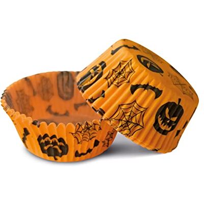 Guardini , Linie Requisiten, 60 x Backförmchen, Ø 7 x 2,6 cm, Halloween-Thema, aus Backpapier, Farbe Orange/Schwarz Guardini , Linie Requisiten, 60 x Backförmchen, Ø 7 x 2,6 cm, Halloween-Thema, aus Backpapier, Farbe Orange/Schwarz