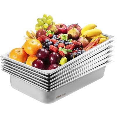 VEVOR GN 1/1 Gastronormbehälter, Edelstahl Behälter 6 Stück, 530 x 326 x 107 mm Speisebehälter, kommerzieller Warmhaltebehälter 13,9 L Tiefe, Hotelpfanne Tisch Food Pan Buffet Catering VEVOR GN 1/1 Gastronormbehälter, Edelstahl Behälter 6 Stück, 530 x 326 x 107 mm Speisebehälter, kommerzieller Warmhaltebehälter 13,9 L Tiefe, Hotelpfanne Tisch Food Pan Buffet Catering