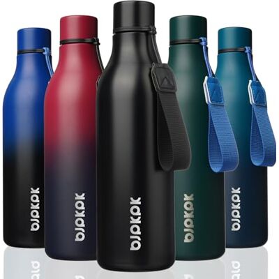 BJPKPK Isolierte Wasserflaschen, 750 ml Edelstahl Metall Trinkflasche Mit Trageriemen, BPA Frei Wasserdicht Thermos, Flaschen, Wiederverwendbare Thermosflasche Für Sport & Reisen, Schwarz BJPKPK Isolierte Wasserflaschen, 750 ml Edelstahl Metall Trinkflasche Mit Trageriemen, BPA Frei Wasserdicht Thermos, Flaschen, Wiederverwendbare Thermosflasche Für Sport & Reisen, Schwarz