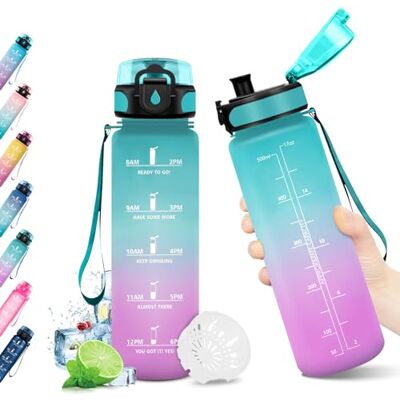 JAPORIA Trinkflasche 500ml, Sport Trinkflasche Kohlensäure Geeignet, Fahrrad mit Zeitmarkierung und Filter, Wasserflasche Auslaufsicher, für Outdoor, Camping, Büro, Sport, Fitness JAPORIA Trinkflasche 500ml, Sport Trinkflasche Kohlensäure Geeignet, Fahrrad mit Zeitmarkierung und Filter, Wasserflasche Auslaufsicher, für Outdoor, Camping, Büro, Sport, Fitness