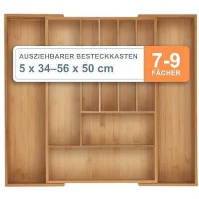 Relaxdays Besteckkasten, 7–9 Fächer, ausziehbarer Besteck Schubladeneinsatz, HxBxT: 6 x 34-56 x 50 cm, Bambus, Natur Relaxdays Besteckkasten, 7–9 Fächer, ausziehbarer Besteck Schubladeneinsatz, HxBxT: 6 x 34-56 x 50 cm, Bambus, Natur