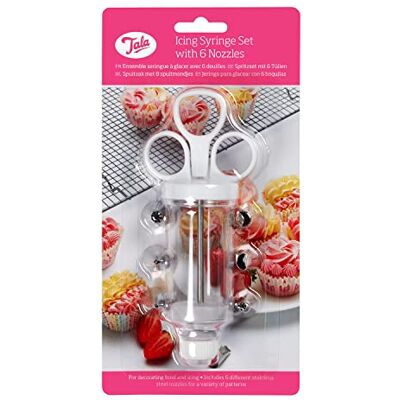 Tala Garnierspritze Set mit 6 Edelstahltüllen Weiße Dekorierspritze für Cupcakes Muffins Torten Kekse Gebäck Glasur Buttercreme und Weiche Füllungen Tala Garnierspritze Set mit 6 Edelstahltüllen Weiße Dekorierspritze für Cupcakes Muffins Torten Kekse Gebäck Glasur Buttercreme und Weiche Füllungen
