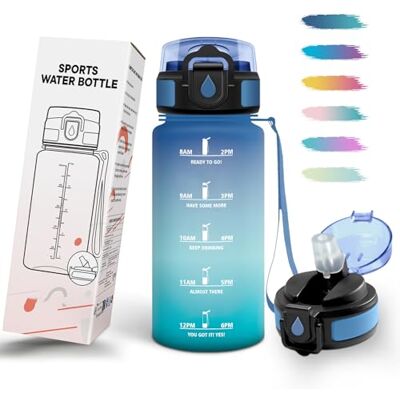 Mulbijeo Trinkflasche, Zeitanreiz, Trinkflasche Kinder 500ML BPA-Frei, Wasserflasche Kohlensäure Geeignet, Wasserflasche mit Strohhalm, Auslaufsicher, Flasche für Joggen, Schule, Büro, Party Mulbijeo Trinkflasche, Zeitanreiz, Trinkflasche Kinder 500ML BPA-Frei, Wasserflasche Kohlensäure Geeignet, Wasserflasche mit Strohhalm, Auslaufsicher, Flasche für Joggen, Schule, Büro, Party