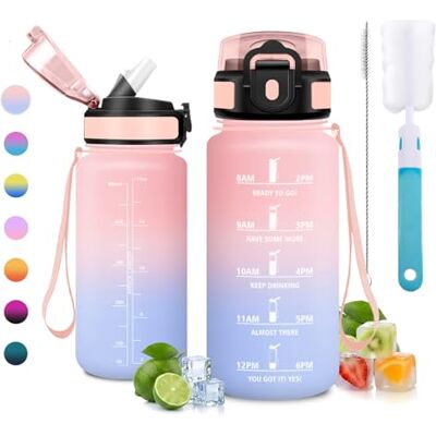 JAPORIA Trinkflasche 500ml, BPA-Frei, Trinkflasche mit Strohhalm, Kohlensäure Geeignet, Auslaufsicher, Flasche mit Zeitmarkierung, Einfache Reinigung, Wasserflasche für Wandern, Outdoor und Schule JAPORIA Trinkflasche 500ml, BPA-Frei, Trinkflasche mit Strohhalm, Kohlensäure Geeignet, Auslaufsicher, Flasche mit Zeitmarkierung, Einfache Reinigung, Wasserflasche für Wandern, Outdoor und Schule